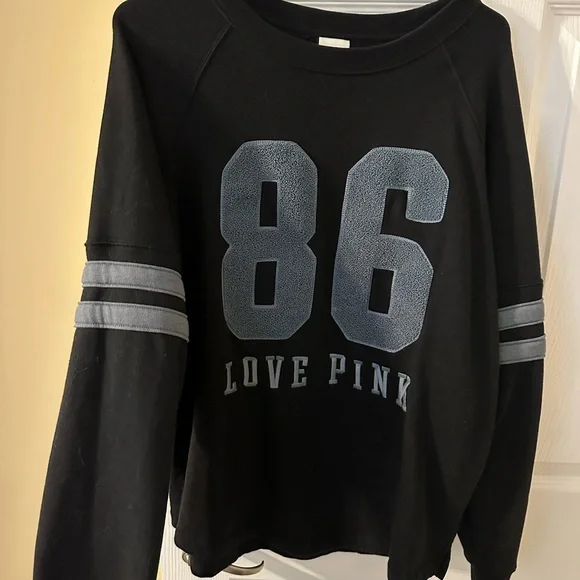 PINK Victoria's Secret Black Sweatshirt with Gray 86 - Picture 1 of 5